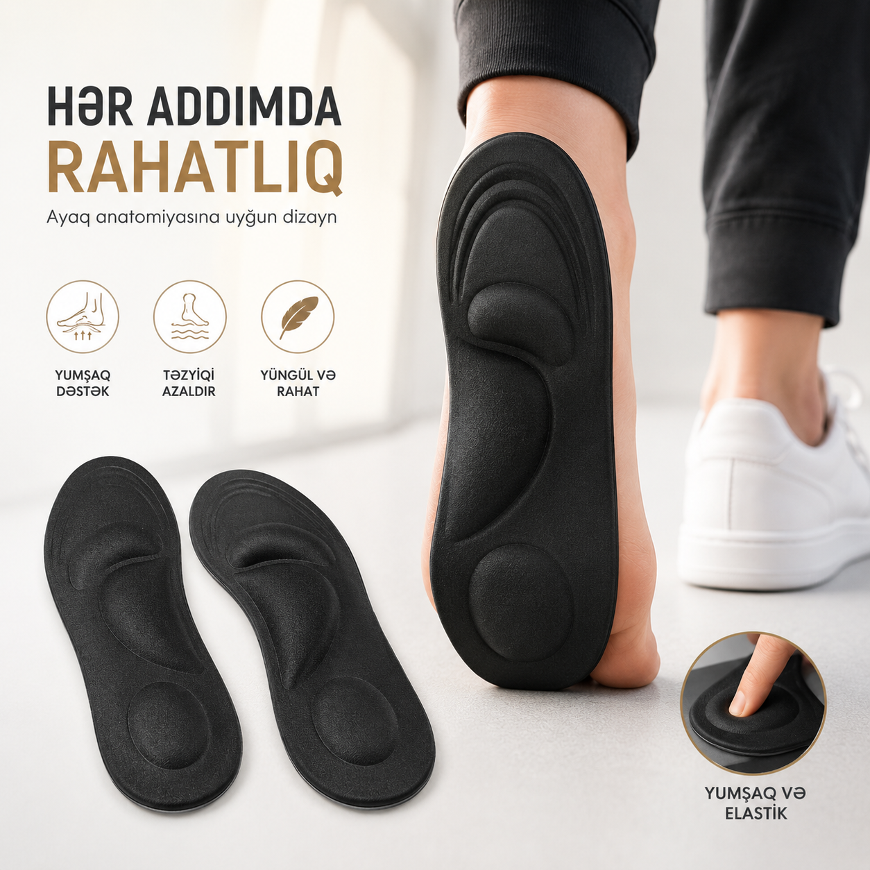 Ortopedik içlik 4D Ortopedik Insoles Health, poliester, qara, 2 əd